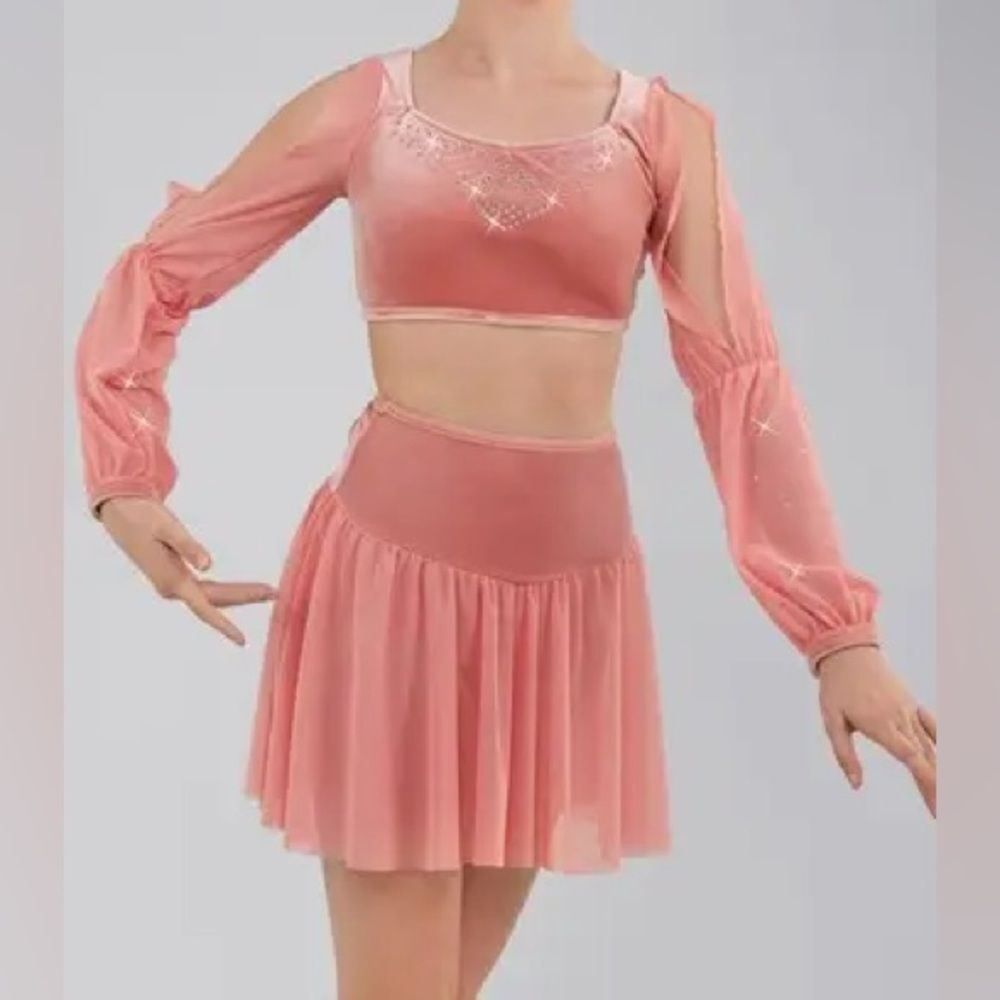Weissman dance costume 2 piece pink velvet rhineston Dive In The Water 16745 MC